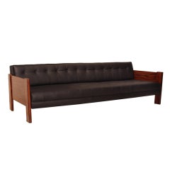 Brazilian Caviuna & tufted black leather sofa by Jorge Zalszupin