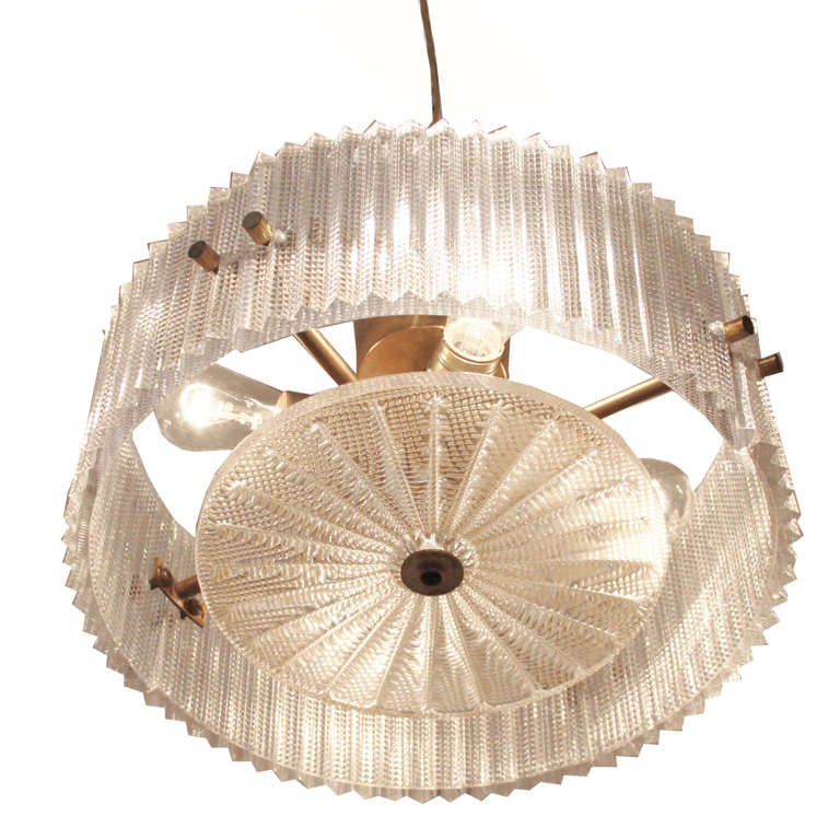 Mid-20th Century Cut Glass And Brass Chandelier By Orrefors