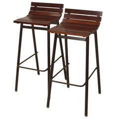 Set of 2 Slat Bar Stools in Mahogany by Thomas Hayes Studio