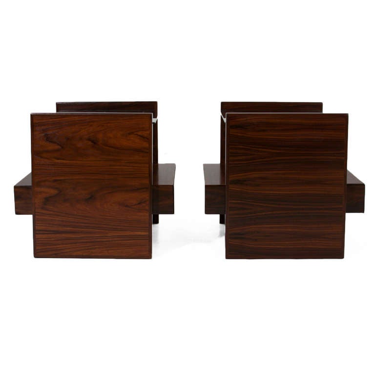 Pair of Rosewood and Glass Side Tables or Nightstands by Celina Moveis In Good Condition In Hollywood, CA