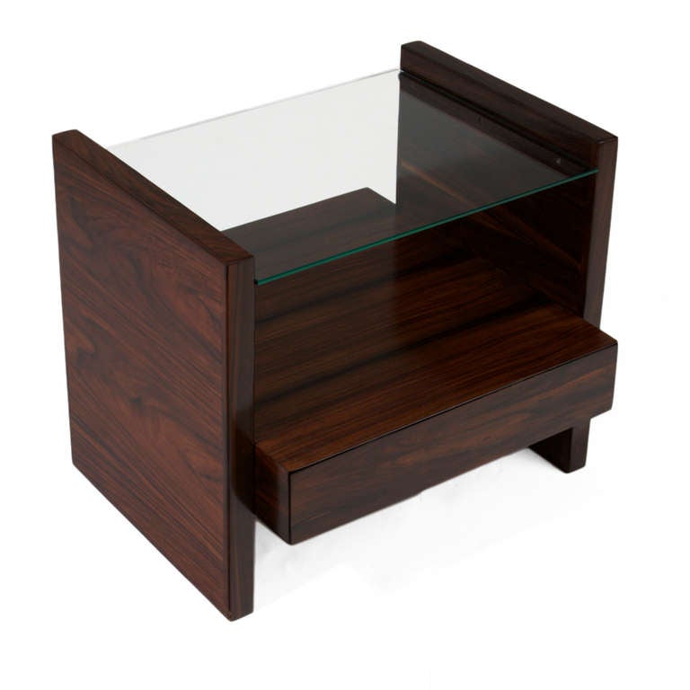 Pair of Rosewood and Glass Side Tables or Nightstands by Celina Moveis 1