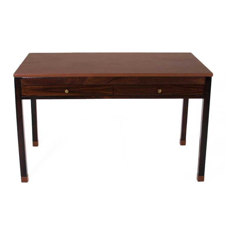 Mid-Century Modern Vintage Brazilian Exotic Hardwood Desk with Leather Top and Feet For Sale