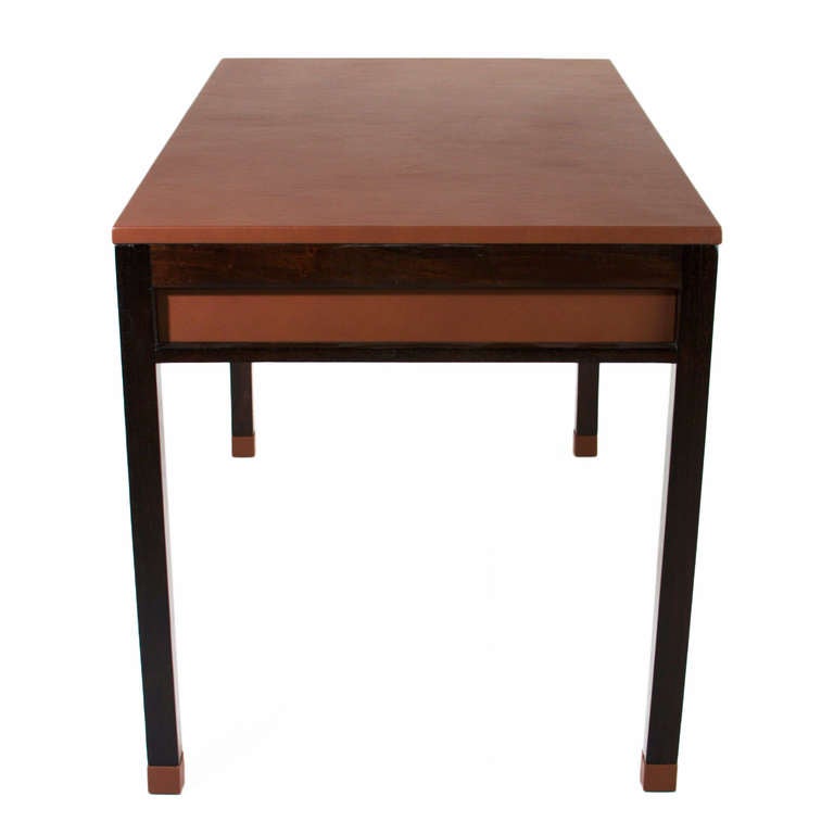 Mid-20th Century Vintage Brazilian Exotic Hardwood Desk with Leather Top and Feet For Sale