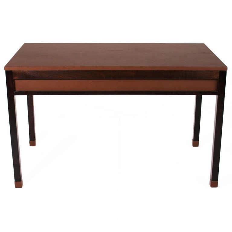 Bronze Vintage Brazilian Exotic Hardwood Desk with Leather Top and Feet For Sale