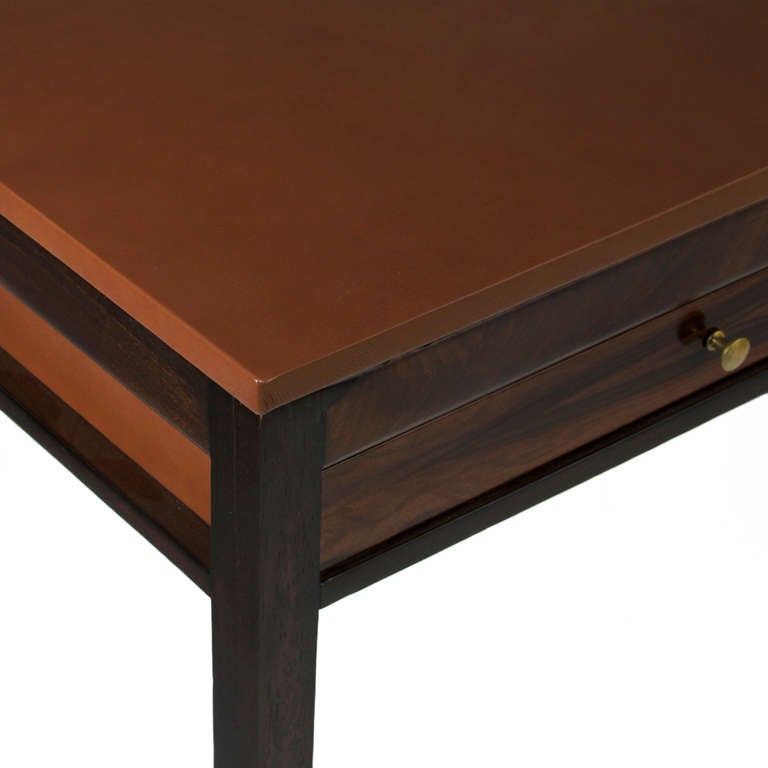 Vintage Brazilian Exotic Hardwood Desk with Leather Top and Feet For Sale 1