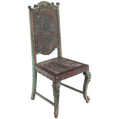 Rustic Vintage Gothic Revival Leather Embossed Side Chair by Dom Pedro