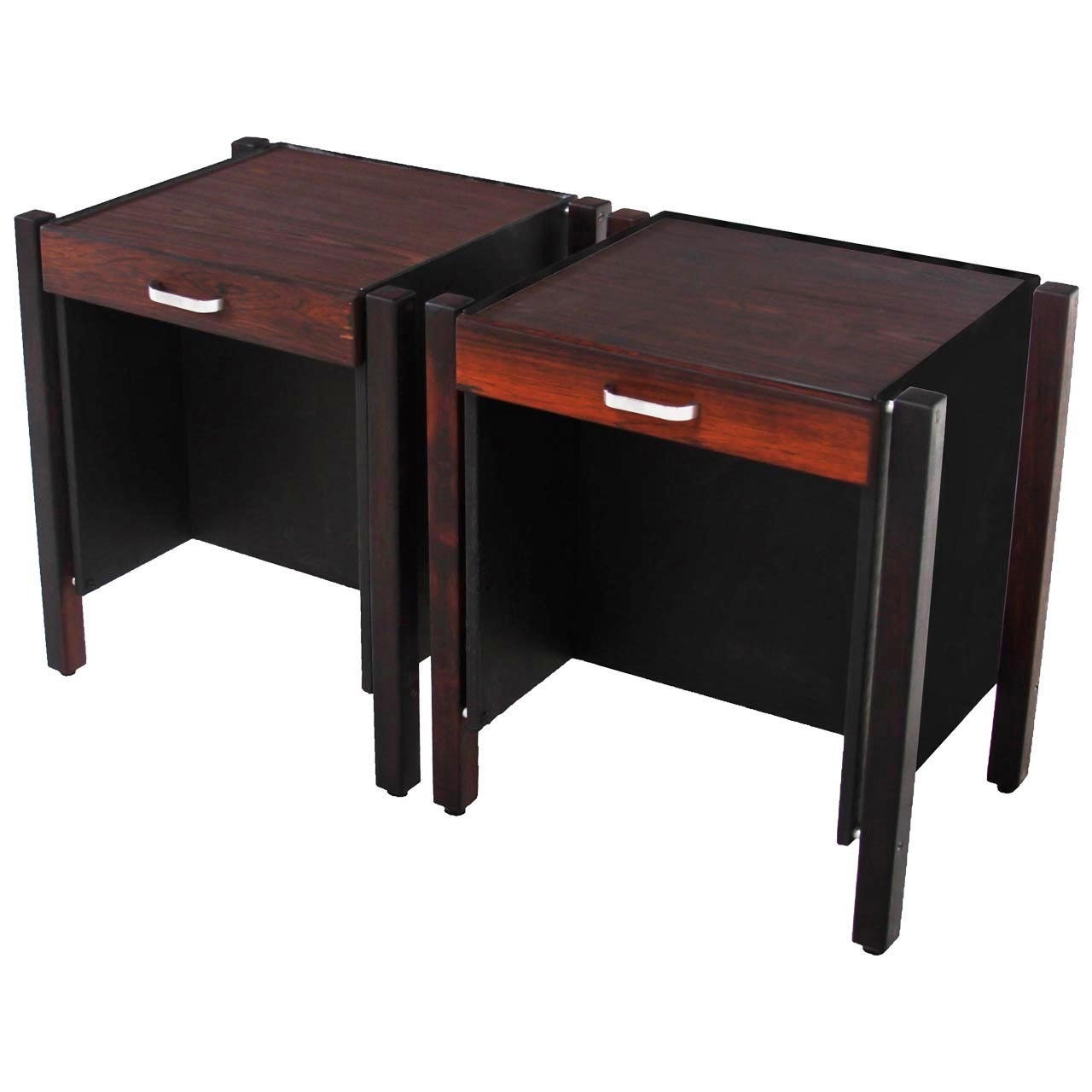 Pair of Leather and Rosewood Side Tables by Jorge Zalszupin