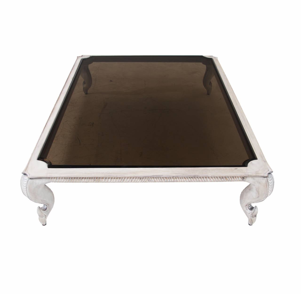 Modern Monteverdi-Young Carved Walnut Coffee Table with Inset Glass Top For Sale