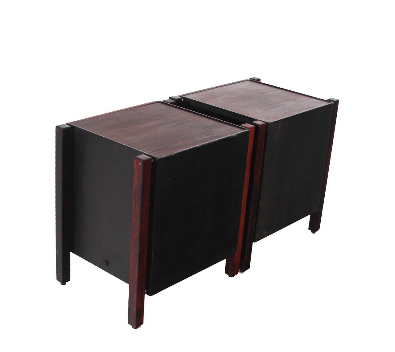 Brazilian Pair of Leather and Rosewood Side Tables by Jorge Zalszupin