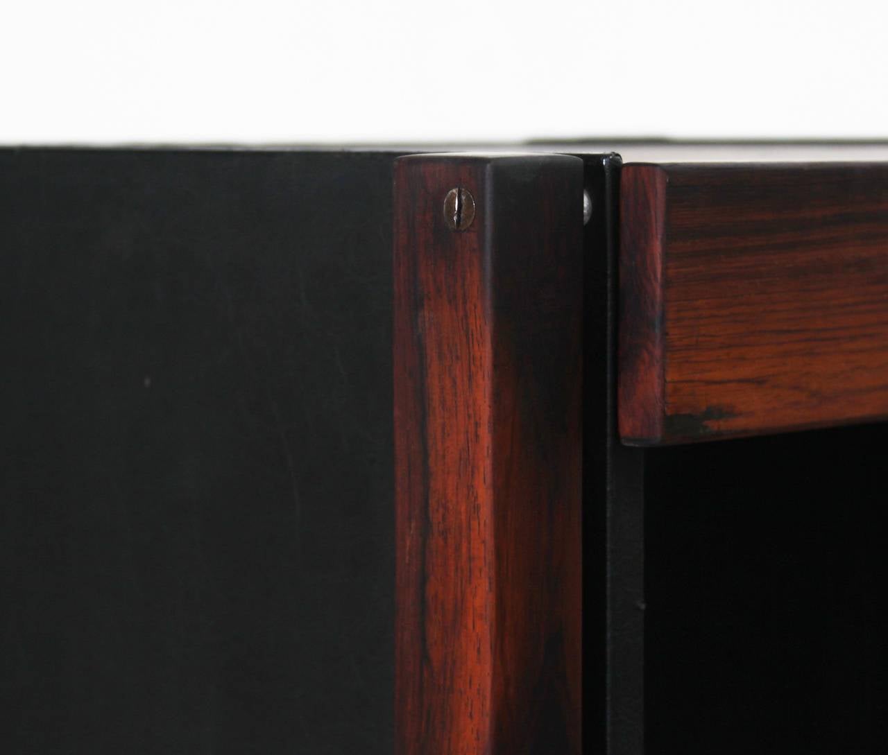 Pair of Leather and Rosewood Side Tables by Jorge Zalszupin In Good Condition In Hollywood, CA