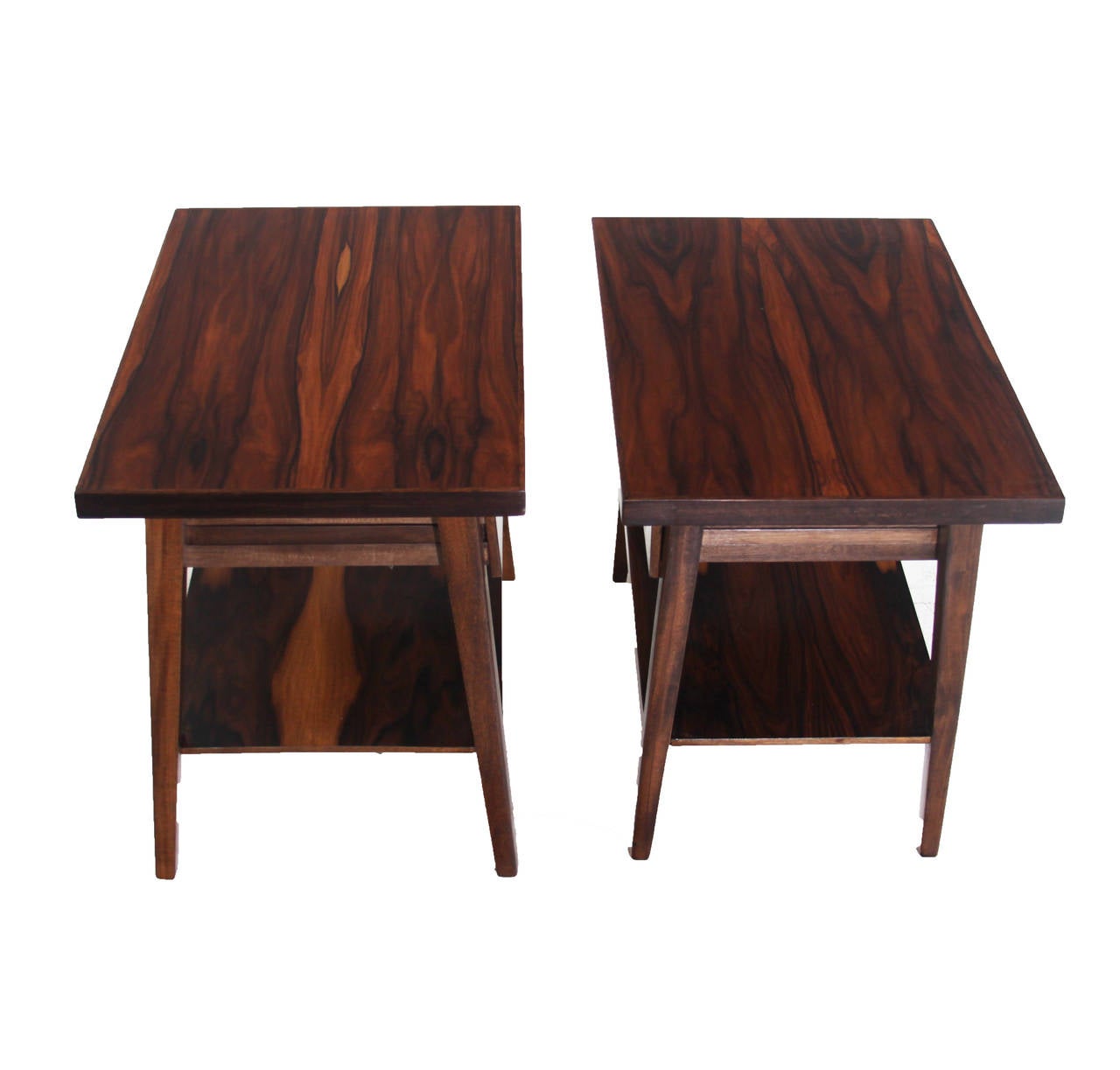 Lacquered Pair of Vintage Rosewood Side Tables or Nightstands