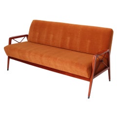 Tangerine Mohair and Exotic Wood Sofa by Cavallaro