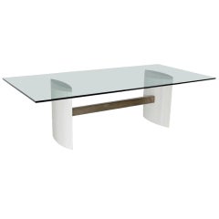 The Jantar Alloy Glass Dining Table in bleached Oak by Thomas Hayes Studio