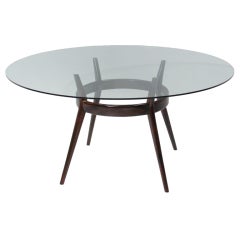 Round Glass Solid Rosewood Sculptural Dining Table