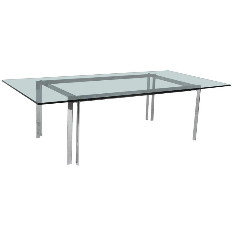 Milo Baughman Chromed Steel and Glass Extendable Dining Table For Sale