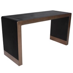 Inset leather and bronzed chrome desk or console table