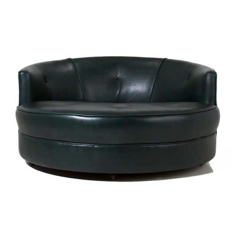 Green Leather Swivel Love Chair, Round Leather Swivel Chair