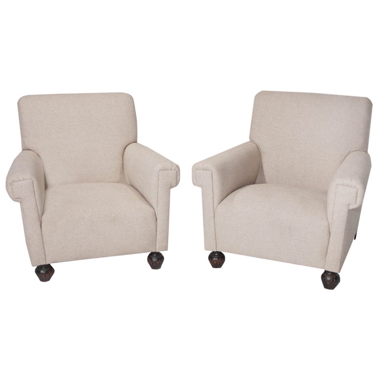Organic Modern Brazilian Linen Club Chairs For Sale