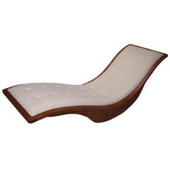 Vintage Rocking Wood and Linen Chaise Lounge by Igor Rodrigues