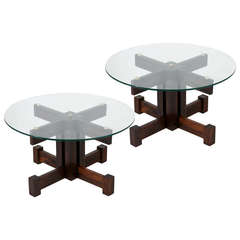 Pair of Brazilian Rosewood & Round Glass Tables 10