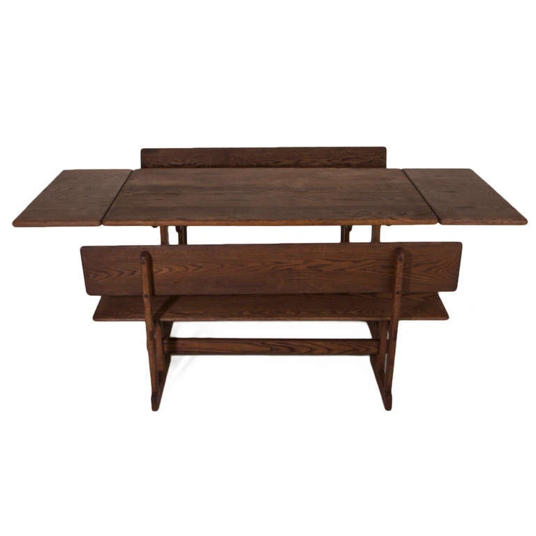 American Custom Gerald McCabe Trestle Dining Table and Benches for Orange Crate Modern For Sale