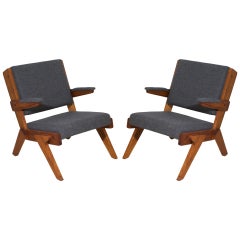 Retro Pair of Solid Peroba de Rosa Armchairs 