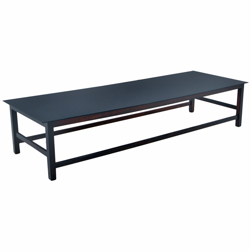 Solid Brazilian Rosewood & Black Glass Coffee table For Sale