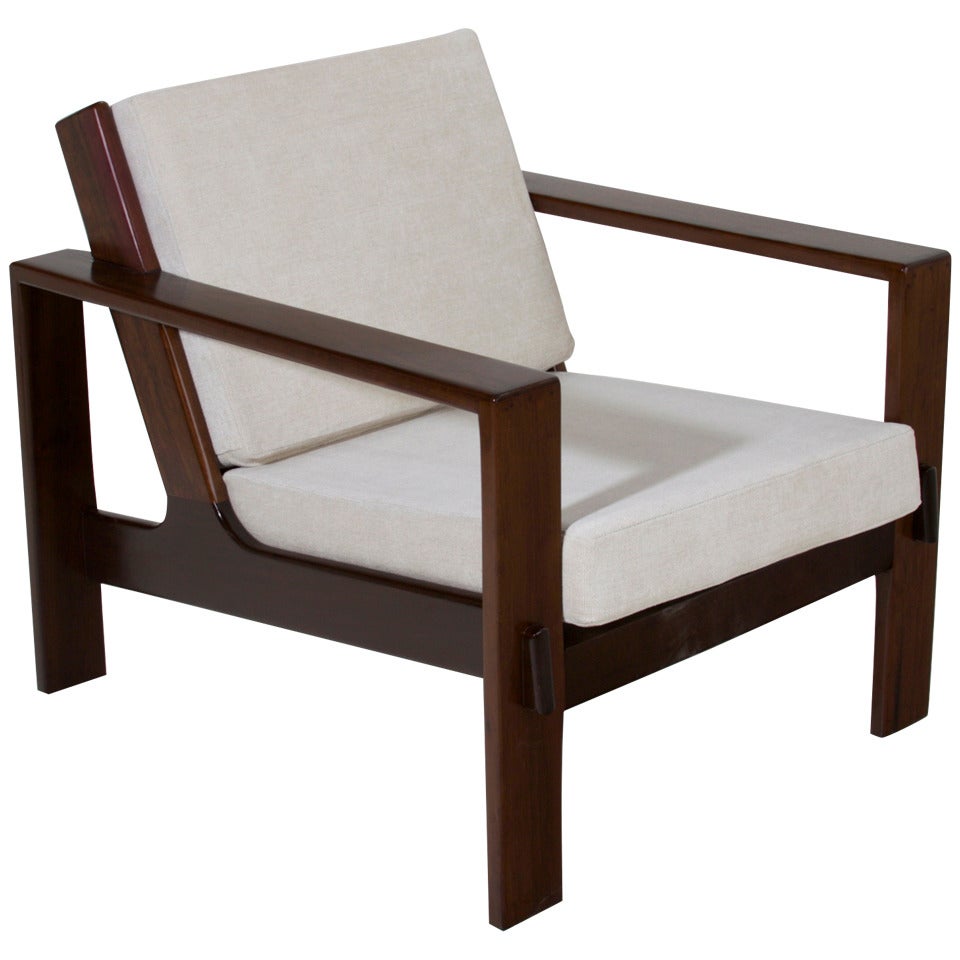 Brazilian Brauna wood and Cream Linen Chair