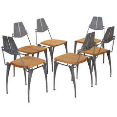 Set of Six Robert Josten Aluminum & Birch dining chairs