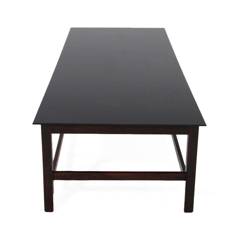 Solid Brazilian Rosewood & Black Glass Coffee table For Sale 1