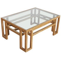 Vintage Wood Coffee Table with Glass Top 11