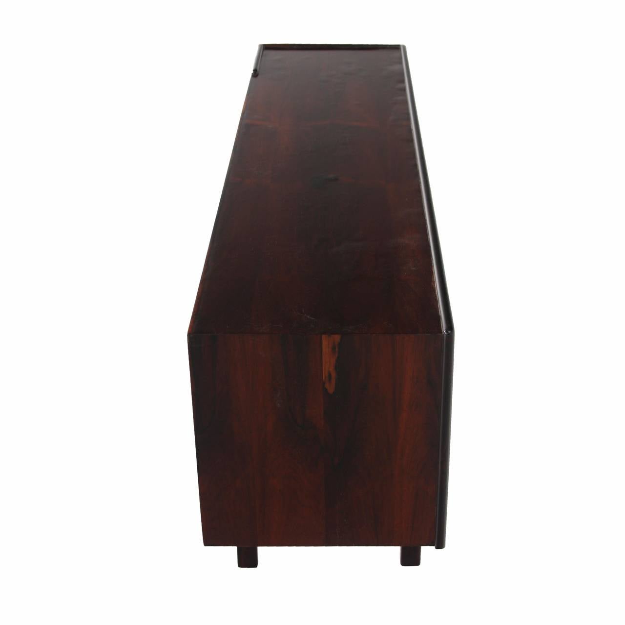 Lacquered Organic Modern Brazilian Hardwood Open Credenza  For Sale