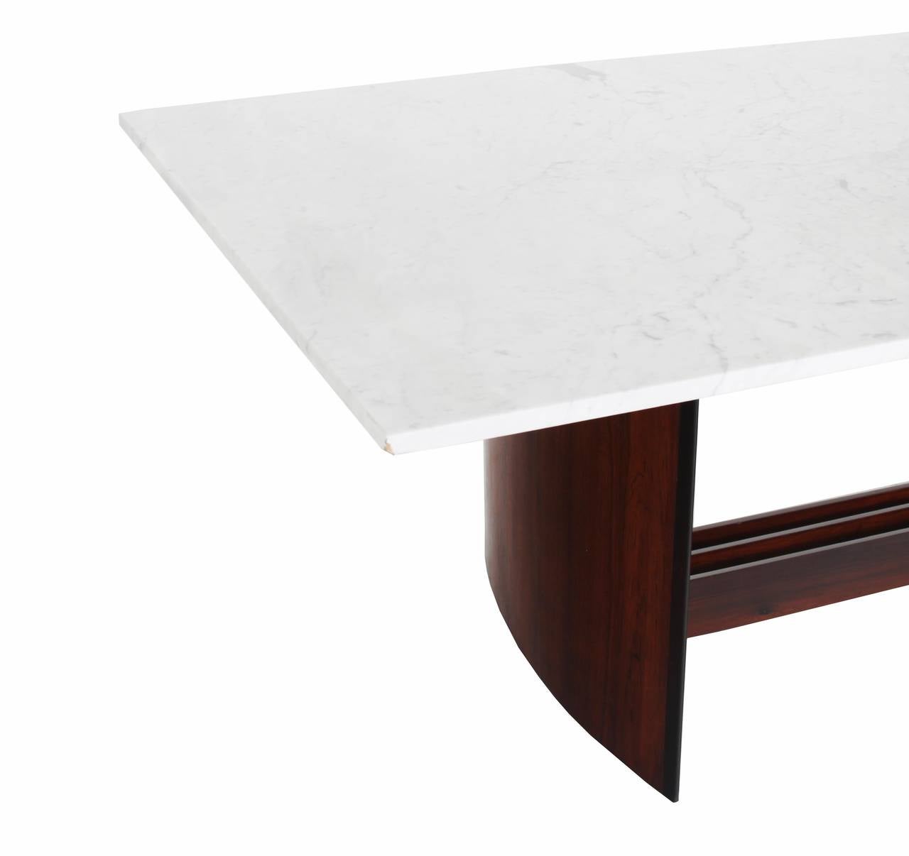 Mid-20th Century Rosewood and Marble Dining Table by Joaquim Tenreiro