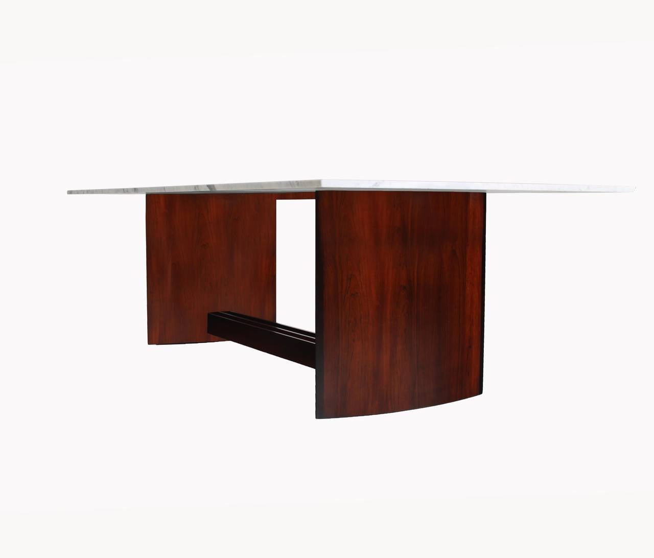 Lacquered Rosewood and Marble Dining Table by Joaquim Tenreiro