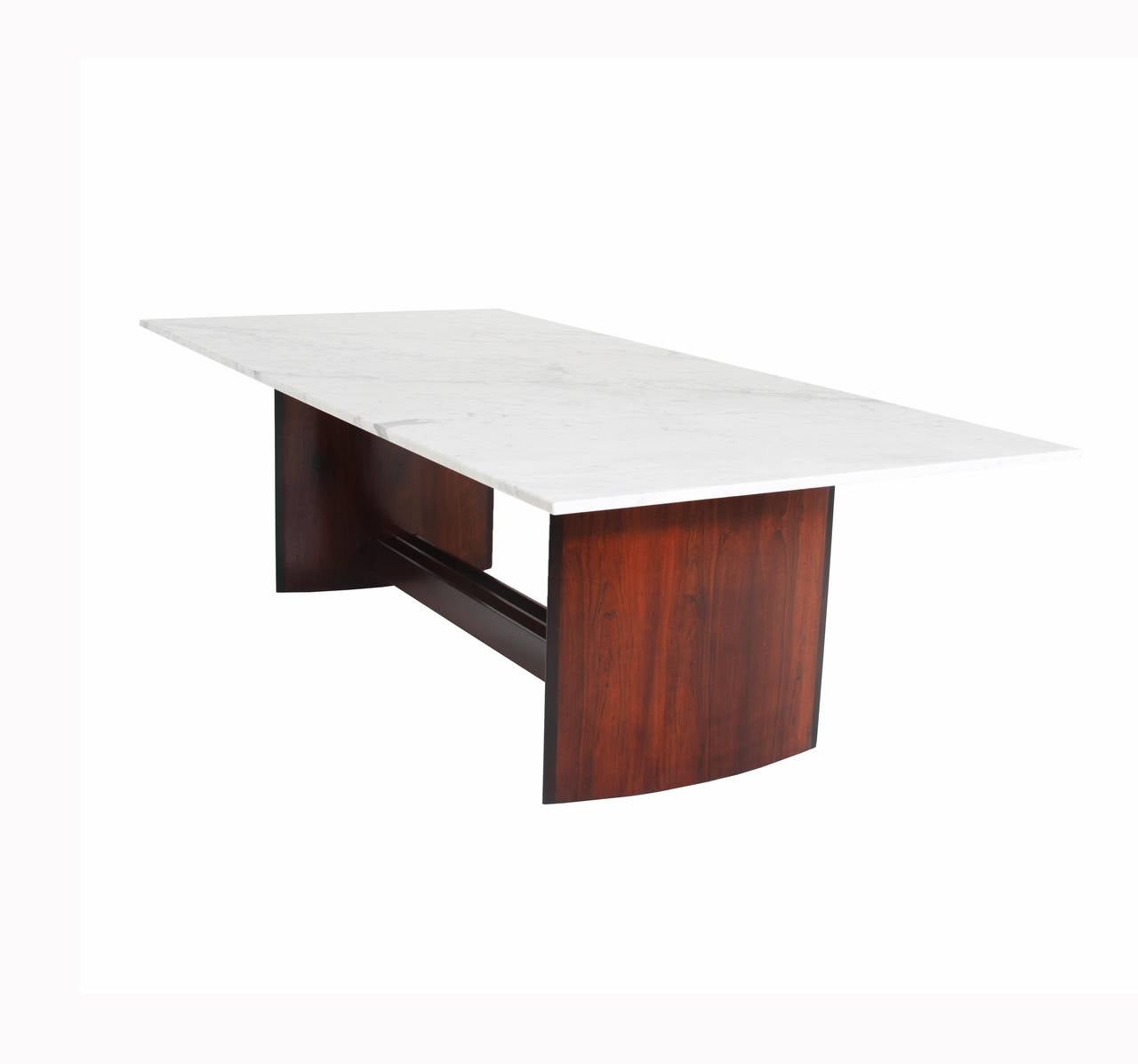 Rosewood and Marble Dining Table by Joaquim Tenreiro In Good Condition In Hollywood, CA