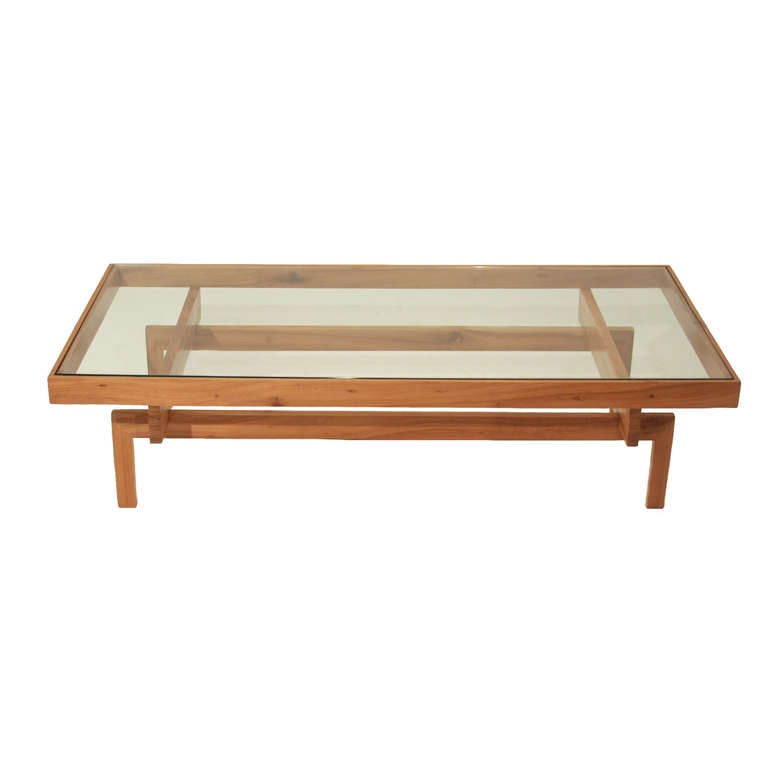 Solid Peroba Wood and Glass Coffee Table From Brazil at 1stDibs