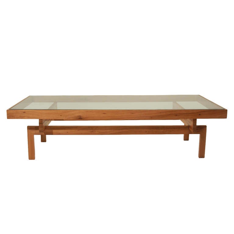 Solid Peroba Wood and Glass Coffee Table From Brazil at 1stDibs