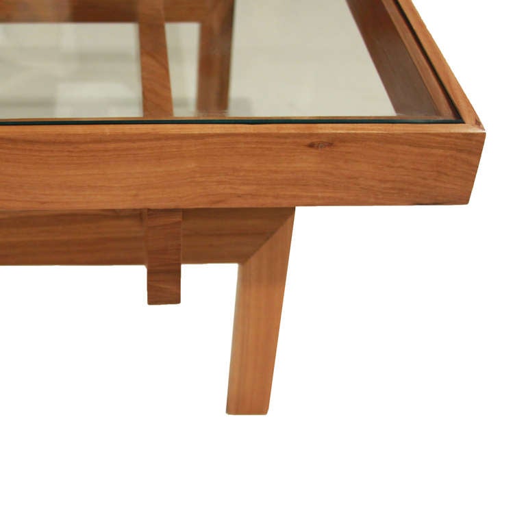 Solid Peroba Wood and Glass Coffee Table From Brazil at 1stDibs