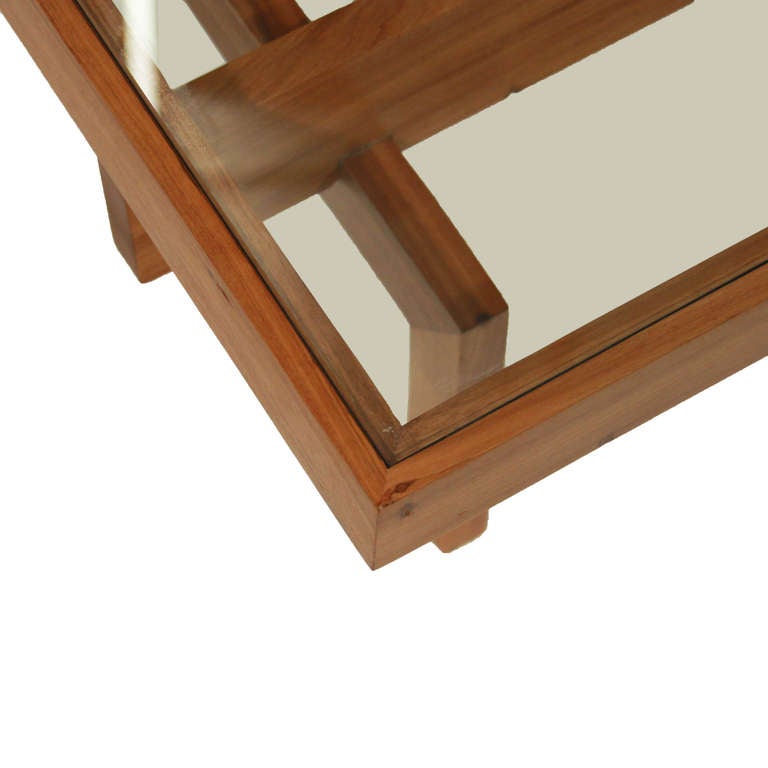 Solid Peroba Wood and Glass Coffee Table From Brazil at 1stDibs