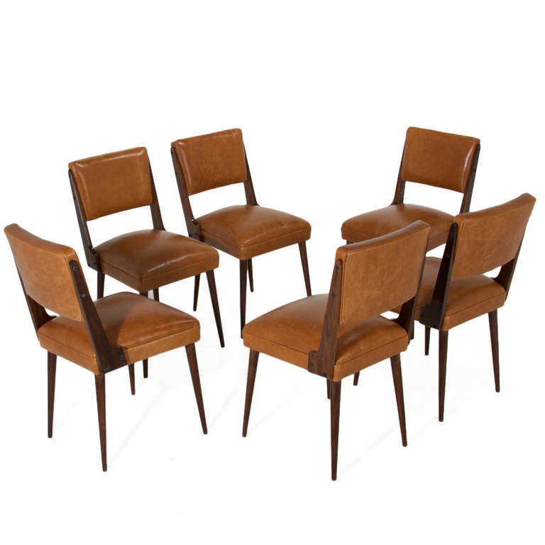 Set of Six Brazilian Exotic Wood Dining Chairs in the Manner of Jorge Zalszupin