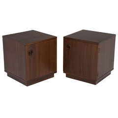 Pair of Vintage Walnut Night Stands on Plinth Bases Pair of Vintage Walnut Night Stands on Plinth Bases