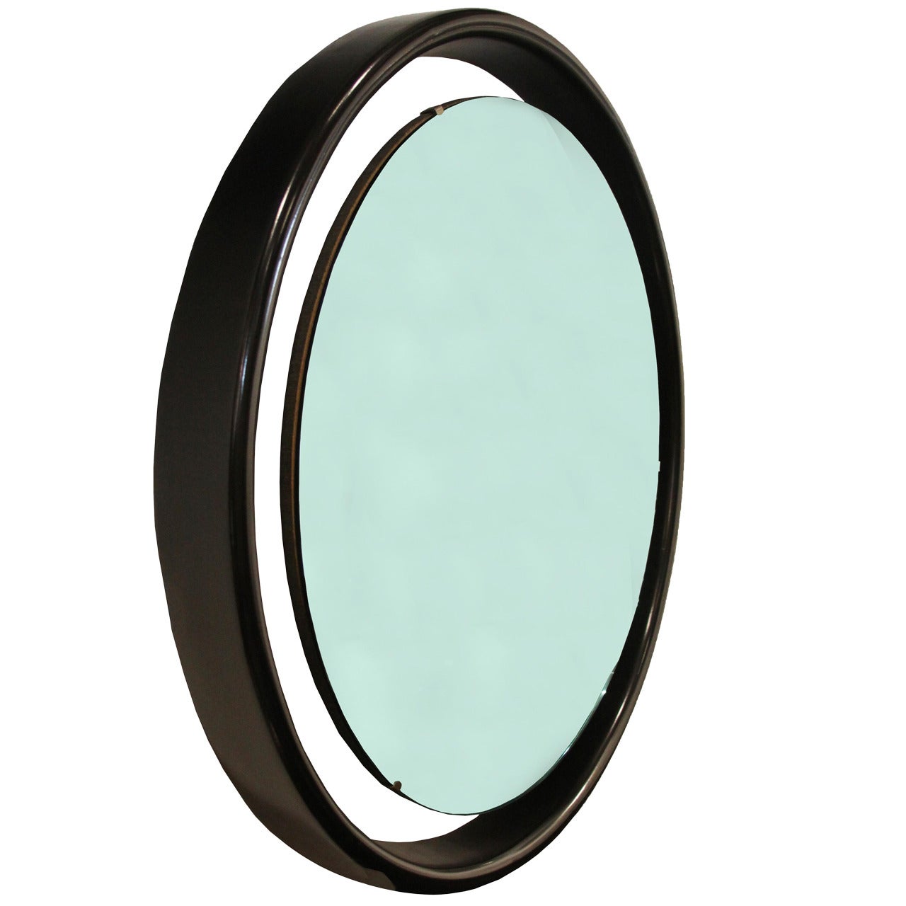 Floating Round Mirror with Black Frame For Sale