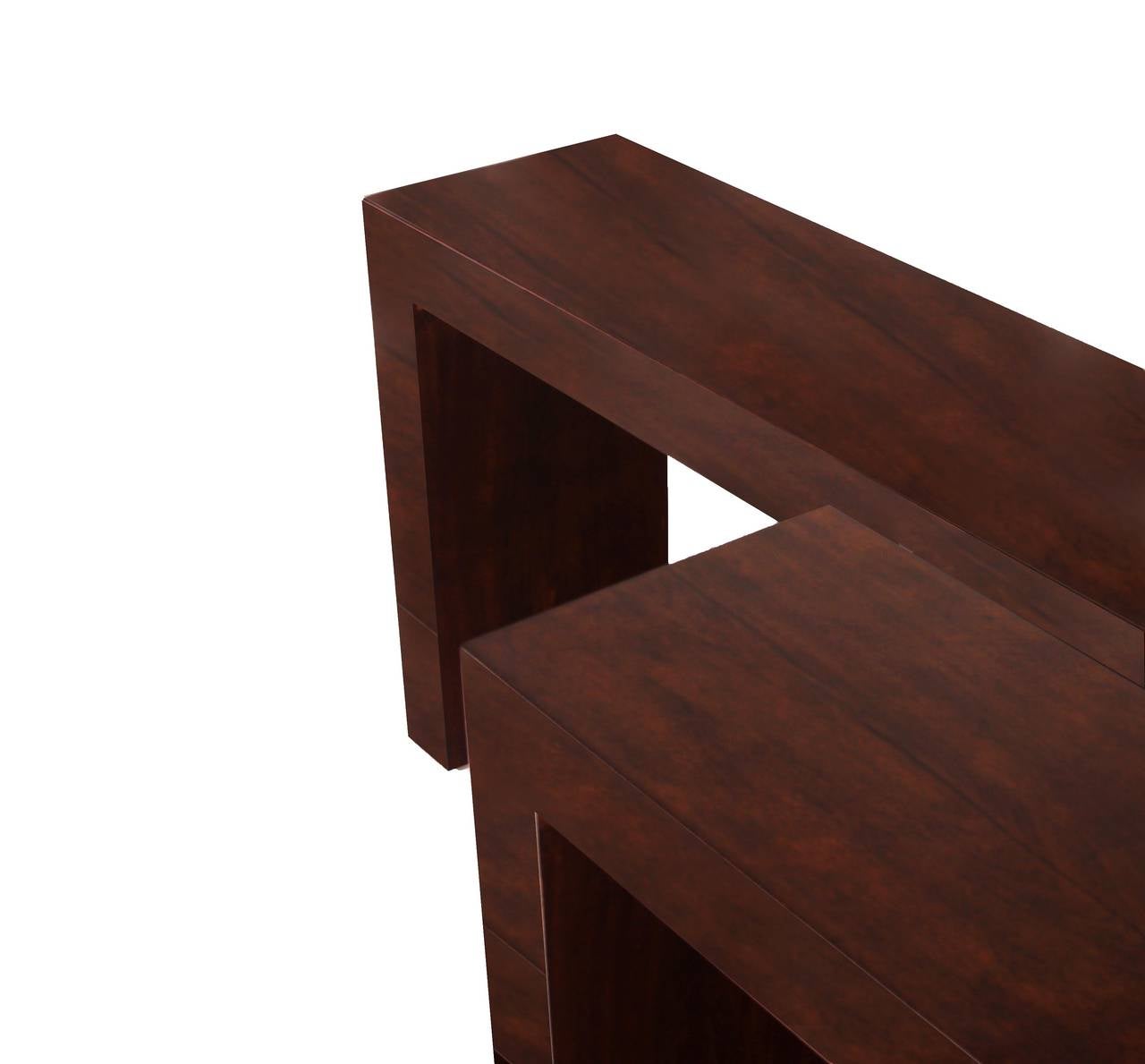 Satin Minimalist Imbuia Console Tables from Brazil For Sale