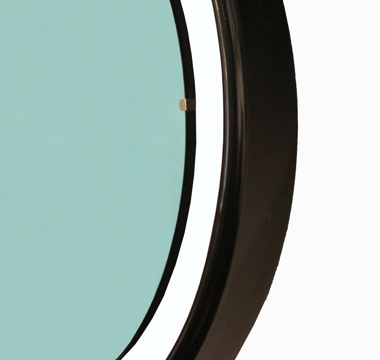 Ebonized Floating Round Mirror with Black Frame For Sale