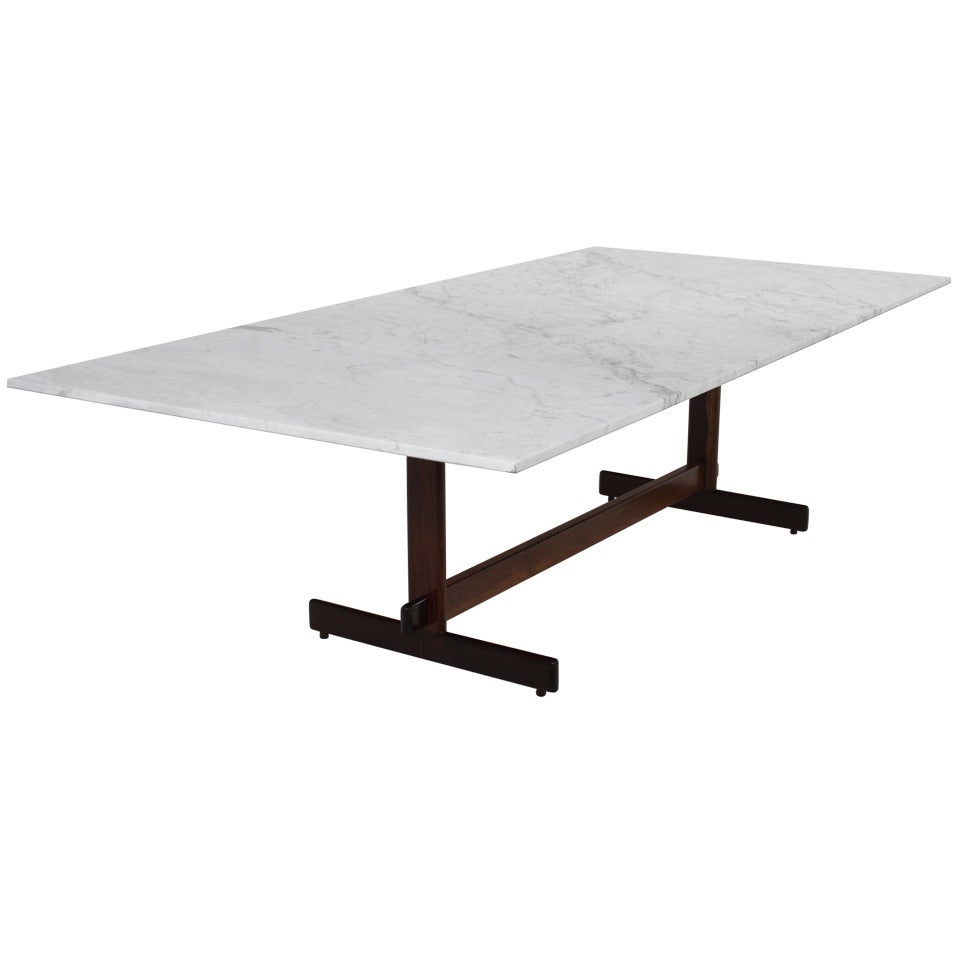 Brazilian Rosewood Dining Table with Carrara Marble Top by Celina Moveis