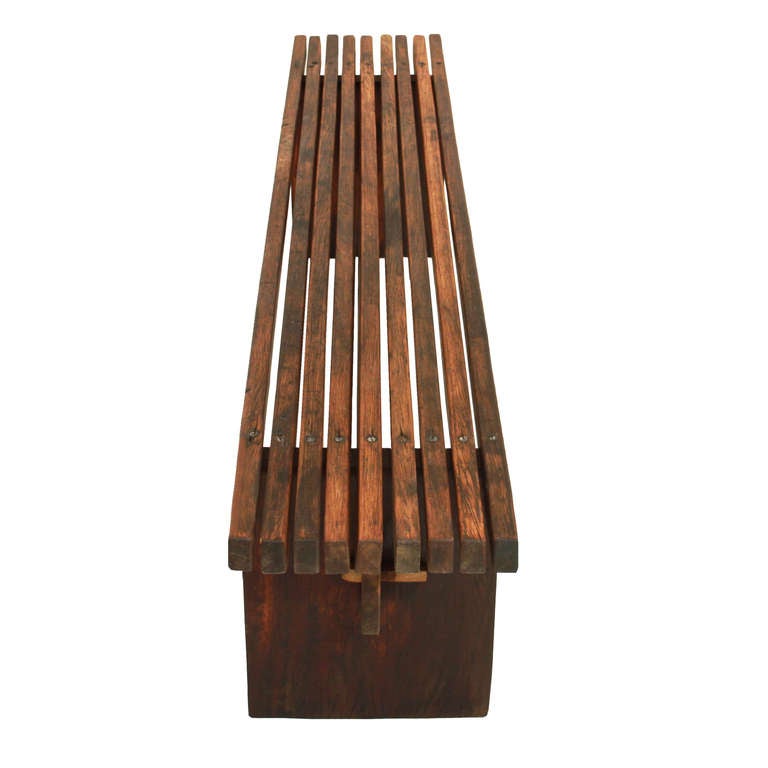 Mid-Century Modern Lina Bo Bardi Slatted Wood Bench in Peroba and Brauna Woods For Sale