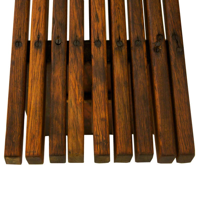 Lina Bo Bardi Slatted Wood Bench in Peroba and Brauna Woods In Distressed Condition For Sale In Los Angeles, CA