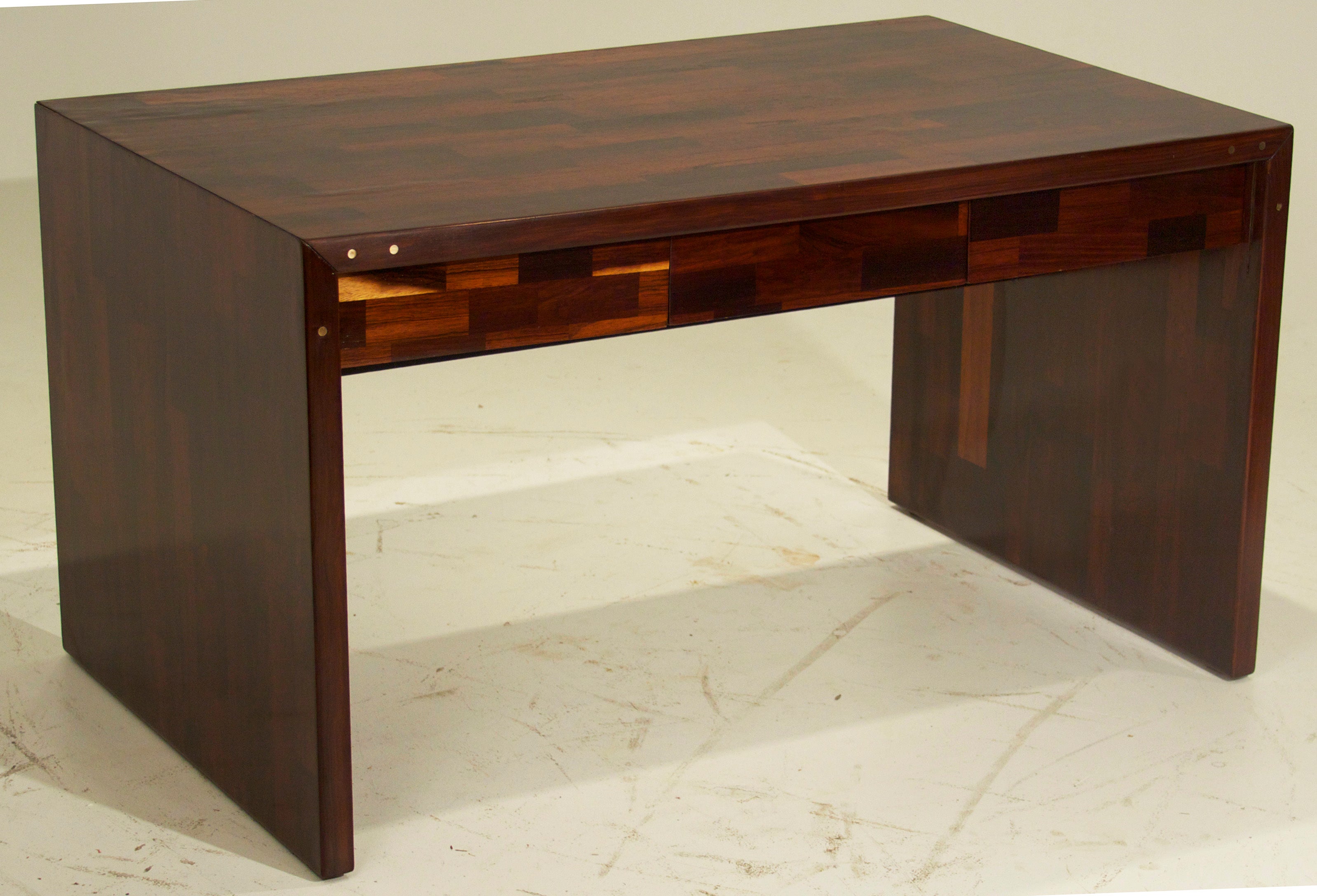 Jorge Zalszupin Patchwork Desk with Exotic Dark Wood Grains For Sale