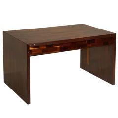 Retro Jorge Zalszupin Patchwork Desk with Exotic Dark Wood Grains