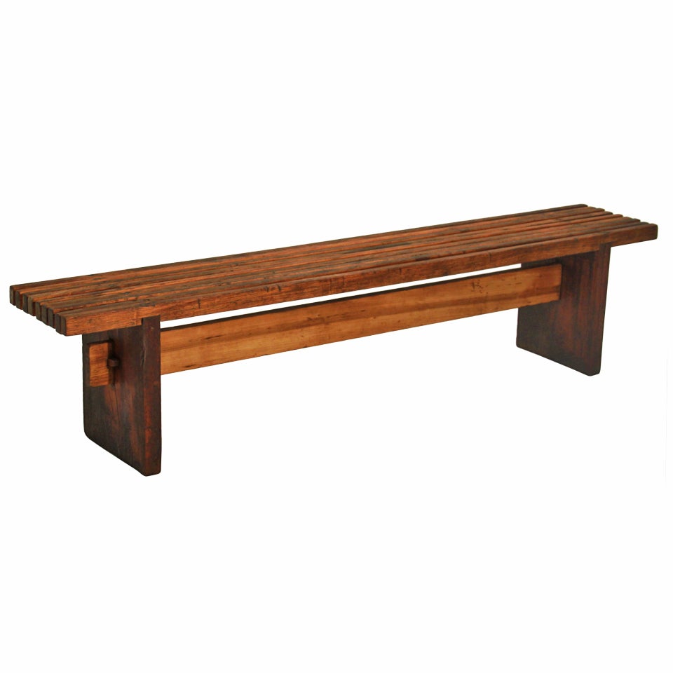 Lina Bo Bardi Slatted Wood Bench in Peroba and Brauna Woods For Sale